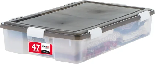 Vista 13 de IRIS USA 22 Qt Almacenamiento bajo la cama, organizador apilable de plástico con cajón deslizante, paquete de 2 unidades, multiusos para ropa