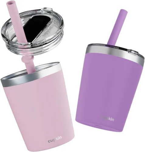 Vista 26 de CUPKIN - Taza apilable de acero inoxidable para niños, taza para batidos, tazas aisladas con recubrimiento en polvo, tapa libre de BPA y pajilla