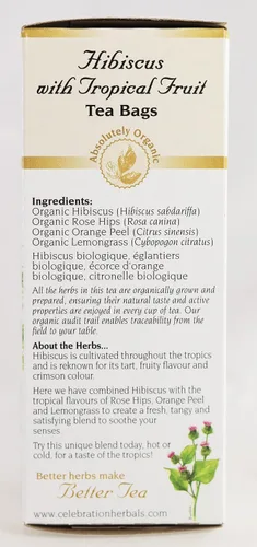 Vista 5 de Celebration Herbals Hibisco orgánico con té de frutas tropicales sin cafeína- 24 bolsas de té 0.99 oz