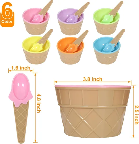 Vista 2 de Hbaushun Paquete de 6 cuencos de plástico para helado con cucharas, tazas de helado de plástico reutilizables, juego de cuencos de crema
