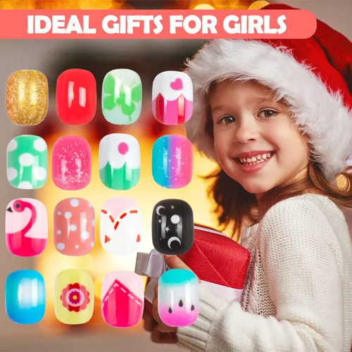 Vista 5 de 240 piezas de uñas postizas para niñas, uñas artificiales para niñas, uñas postizas de presión para niñas, uñas de acrílico de cubierta completa