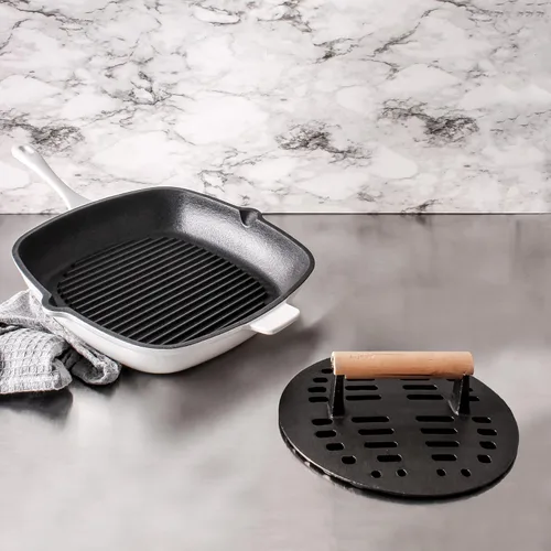 Vista 4 de BergHOFF Cast Iron2Piece Grill Set - Prensa para parrilla y prensa para carne, rojo