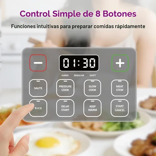 Vista 5 de Carori Olla a presión eléctrica 8 en 1, olla multifunción compacta de 3 cuartos de galón todo en 1 con olla de cerámica, salteado, cocción lenta Gris