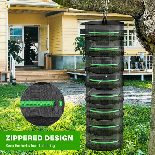 Vista 3 de iPower Estante plegable de malla de hierbas de 2 pies y 8 capas con cremalleras, red de secado para colgar, anillo resistente para plantas