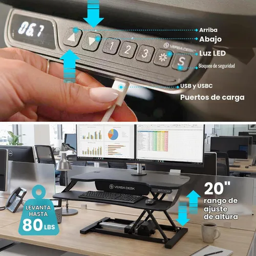 Vista 5 de VERSADESK PowerPro Elite - Convertidor de escritorio eléctrico ajustable de 36 pulgadas con controlador programable y concentrador USB. Aplicación