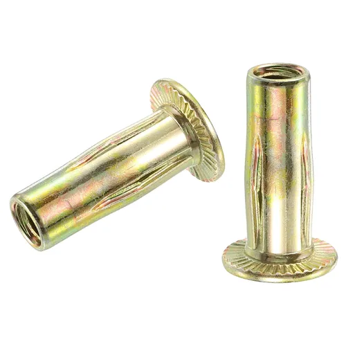 Vista 6 de uxcell Tuercas remachadoras multiagarre 1/4-20, 5 piezas de vástago preabombado cabeza plana roscada tuerca de inserción chapada en zinc dorado