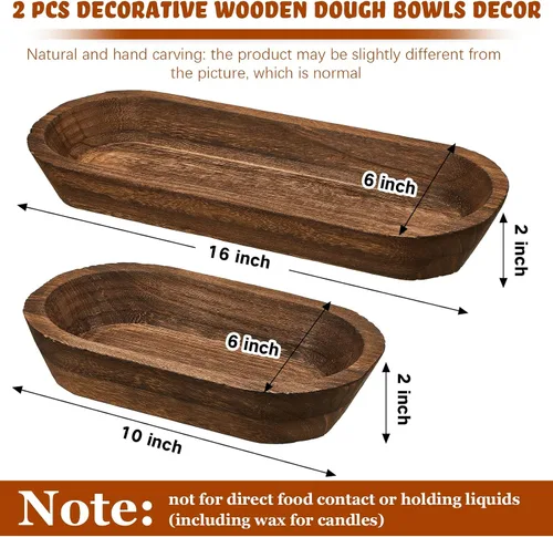Vista 3 de Tessco 2 Piezas Cuencos de Masa de Madera para el Hogar Pan Rústico Cuenco Largo de Madera para Cocina Mesa de Comedor Decoración del Hogar