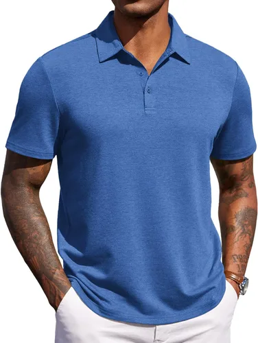 Vista 17 de COOFANDY Camisas polo de manga corta para hombre, estilo casual, de verano, cuello clásico, para golf