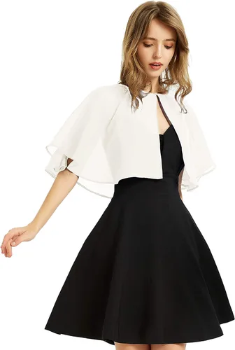 Vista 25 de Chal de gasa suave para mujer, envolturas, chal corto para vestido de noche, boda, capa, bolero, cubierta estilo flapper Negro