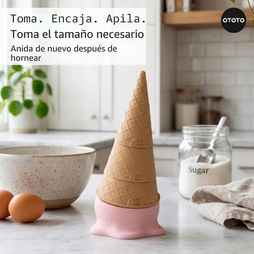 Vista 4 de OTOTO Coney - Juego de tazas medidoras de helado – Juego de tazas medidoras de plástico desmontables para hornear y cocinar, bonitas tazas medidoras