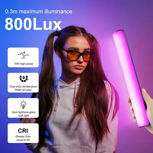 Vista 7 de OBEST Luz de video RGB portátil con batería de 3000 mAh, 2500-9000 K, regulable, para estudios fotográficos, TikTok, YouTube Vlogs, 11.8 in