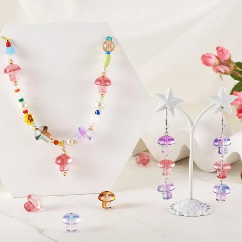 Vista 4 de KISSITTY 80 cuentas de cristal de hongo 3D de cristal perforadas en el centro de setas espaciadoras para decoración de joyas, manualidades