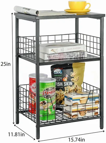 Vista 3 de X-cosrack Mesa Auxiliar, Mesa Pequeña de Extremo con Soporte para Tocadiscos y Almacenamiento, Soporte Nocturno para Discos de Vinilo para Sala