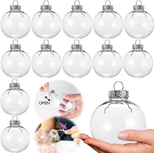Vista 7 de Neioaas 12 bolas de adornos transparentes rellenables, bolas transparentes de 3.15 pulgadas, bolas de plástico para manualidades, adornos redondos