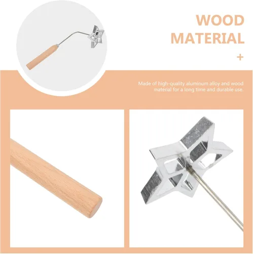 Vista 2 de YARDWE 1 juego de timbale de roseta de aluminio para gofres con mango de madera, molde de estrella hueca sueca para rosetón, bunuelos, galletas