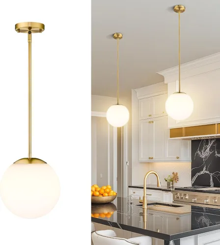 Vista 17 de LMS Lámpara Colgante de Mediados de Siglo de 6 Pulgadas, Lámparas Colgantes de Color Negro Mate con Cristal de Globo Blanco, Lámparas de Techo