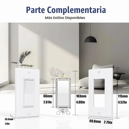 Vista 5 de ThunderWay - Interruptor de luz para decoración de 3 vías con placas de pared, 15 A 120/277 V, interruptores basculantes de pared Decora de tres