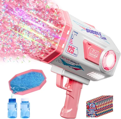 Vista 8 de Máquina Bazuca de Pistola de Burbujas con Solución - Lanzador de 69 Agujeros para Juguete de Verano al Aire Libre, Recuerdos de Fiesta - Máquina Azul