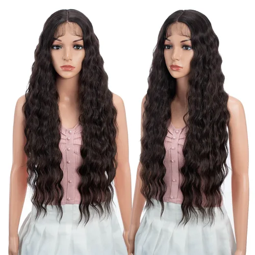 Vista 9 de Joedir - Peluca de 30 pulgadas de largo con encaje frontal, cabello ondulado profundo, parte superior, cabello natural superior con abuelitos