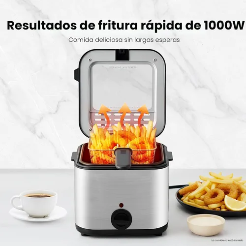 Vista 2 de Freidora eléctrica de 2.5 litros de 1000 W, freidora de acero inoxidable con cesta extraíble y control de temperatura ajustable para pollo, papas
