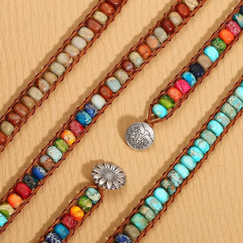 Vista 12 de Sedmart Pulseras de piedra hechas a mano para mujeres con piedras hippie de cuero, pulsera de cuentas curativas para mujeres y hombres