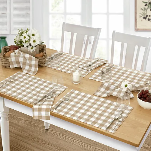 Vista 25 de Home Bargains Plus Country Rustic Buffalo - Juego de 4 manteles individuales de algodón a cuadros, color negro, a cuadros, de fácil cuidado