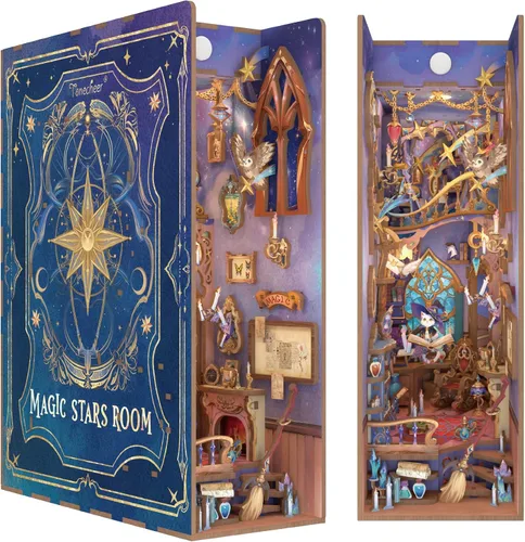 Vista 10 de Tonecheer Kit de rincón de libros para adultos, rompecabezas 3D de madera de Booknook, kit de casa en miniatura, decoración de estantería de Tienda
