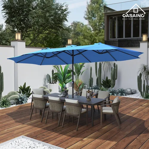 Vista 2 de CASAINC Sombrilla de patio de 15 pies con base de doble cara para exteriores, sombrilla rectangular doble con manivela, para jardín, terraza