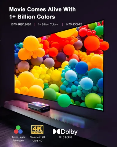 Vista 4 de AWOL VISION LTV-2500 Proyector láser triple de 4K UHD de proyección ultracorta con Dolby Vision y Atmos, 3D activo, 150", HDR10+, Proyector láser TV