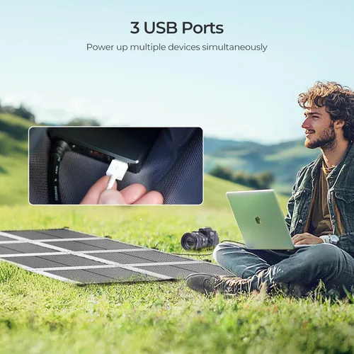 Vista 5 de Renogy Manta de Panel Solar de 200 Vatios, Paneles Solares Plegables Portátiles Tipo N, 25% de Alta Eficiencia Ligero Ahorro de Espacio de 8