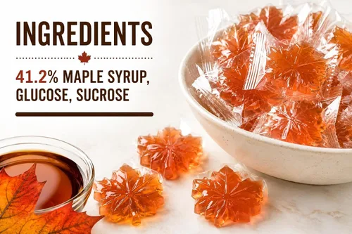 Vista 4 de Caramelos duros Maple Drops, 1 libra Envuelto individualmente, fabricado con jarabe de arce puro