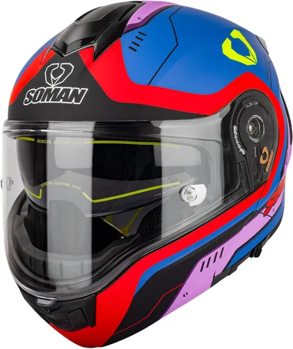 Vista 14 de Casco modular de motocicleta abatible de doble visera para hombre, aprobado por puntos 965