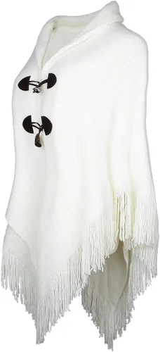 Vista 4 de Poncho suelto para mujer con elegante botón de trompeta, abrigo sin botones