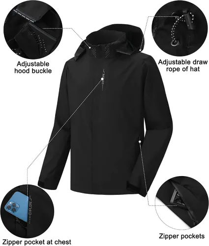 Vista 2 de SWISSWELL - Chaqueta impermeable rompe vientos para hombre, ligera, con capucha