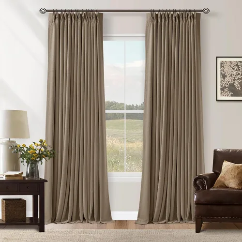 Vista 158 de Juego de 2 paneles de cortinas plisadas negras de 80 pulgadas para sala de estar, cortinas plisadas de lino con forro de 80 pulgadas de largo, 100%