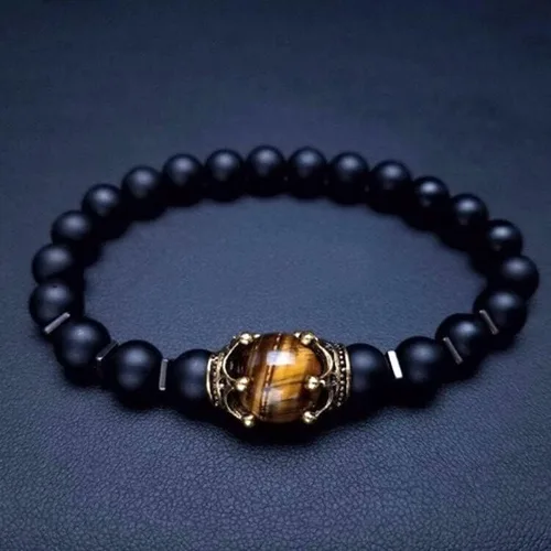 Vista 3 de Pulsera de lujo con cuentas de piedra natural de ojo de tigre para hombre, estilo 2