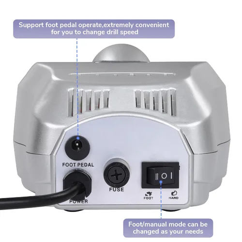 Vista 4 de BYOOTIQUE 30000RPM Pro - Taladro de uñas eléctrico para manicura y pedicura con amortiguador de pedal, 6 brocas de diamante, salón de belleza