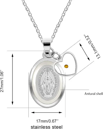 Vista 3 de NA Oval Virgin Mary Mustard Seed Christian Pendant Religion Necklace for Women and Girls Stainless Steel Prayer Faith Jewelry