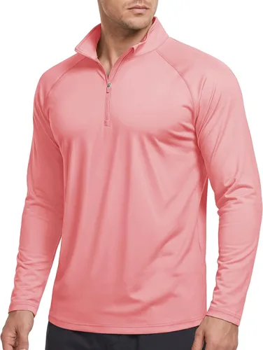 Vista 14 de CRYSULLY Camiseta de manga larga con cremallera de 1/4 para hombre, con protección solar, pullover UPF 50+, rash guard para correr, camiseta ligera