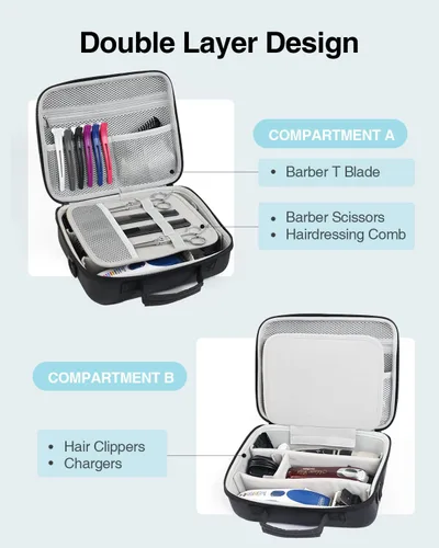 Vista 3 de Luxtude Estuche de peluquero grande, bolsas de peluquería duras para cortadoras y suministros, estuche de viaje para cortapelos y recortadoras
