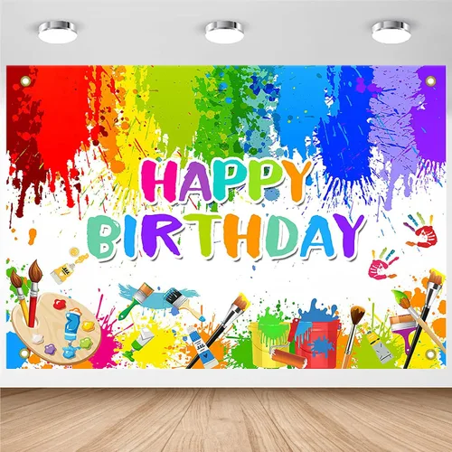 Vista 8 de Avezano Cartel de pintura de cumpleaños para niños y niñas, decoración de fiesta de arte de grafiti, tema de pintura, fondo de fotos de feliz