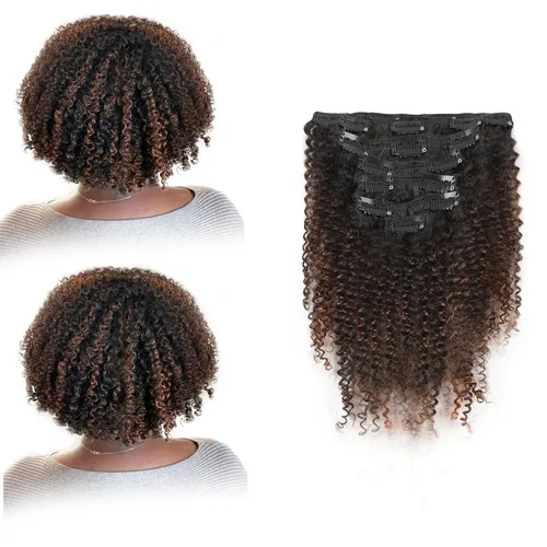 Vista 15 de ABH AMAZINGBEAUTY HAIR Kinkys - Extensiones de cabello rizado con clip, 3C y 4A, doble trama, cabello humano Remy real rizado para afroamericanos