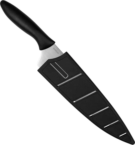Vista 4 de Kershaw Cuchillo de chef de 8 pulgadas, negro, hoja de borde liso de acero inoxidable de 8 pulgadas, funda incluida, mango cómodo, cuchillo de chef