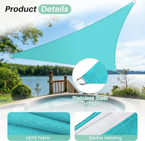 Vista 3 de SunnyRoyal Toldo parasol triangular de 8 x 8 x 8 pies con bloqueo UV, para patio, jardín, piscina (turquesa)
