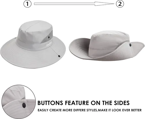 Vista 3 de Sombrero de sol para mujer con protección UV, malla plegable, ala ancha, sombrero de pesca para playa