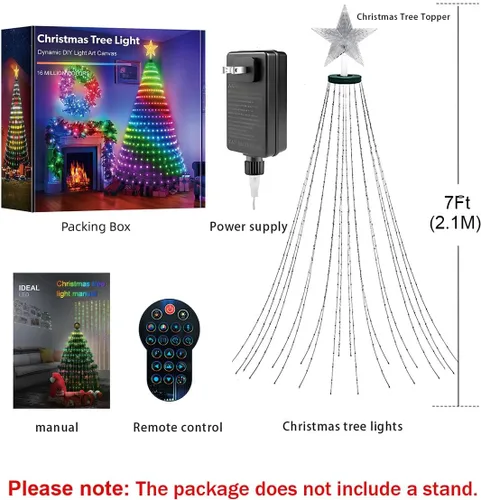 Vista 9 de Luces inteligentes para árbol de Navidad de 7 pies, 400 LED RGB + blanco, DIY 16 millones de colores y 12 modos, aplicación y control remoto
