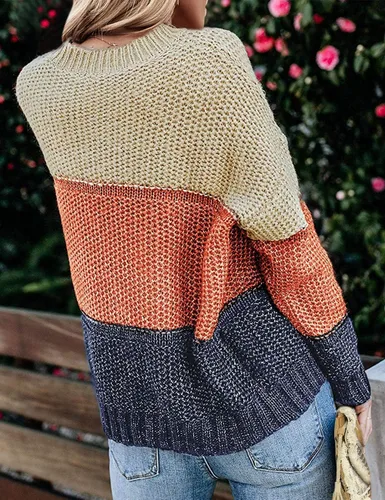 Vista 3 de MEROKEETY suéter de manga larga con cuello redondo para mujer