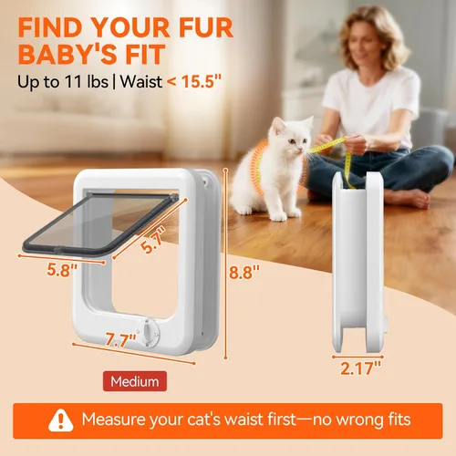 Vista 5 de LIBBEPET Puerta de gato para puerta interior, puerta de gato de 4 vías con bloqueo para interior, puertas de mascotas con marco de ABS reforzado