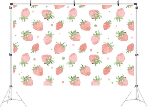 Vista 2 de Ticuenicoa Fondo de fotos de fresa de 9 x 6 pies, color rosa, acuarela, baby shower, decoración de fiesta de cumpleaños, suministros para niñas