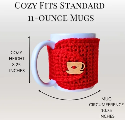 Vista 4 de Taza acogedora con taza de madera y botón de platillo (rojo y avena)